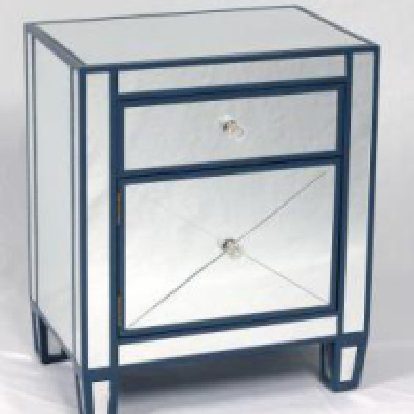 Blue MDF wooden mirror nightstand