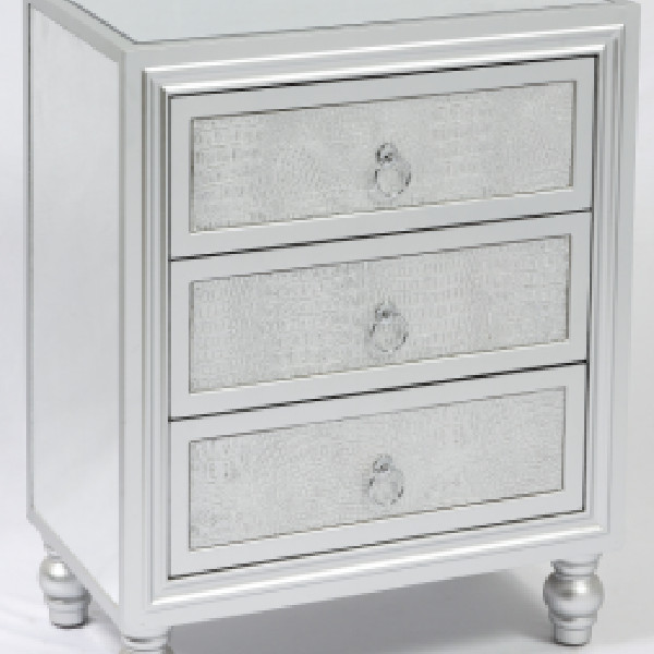 MDF Mirrored silver crocodile leather bedroom bedside table