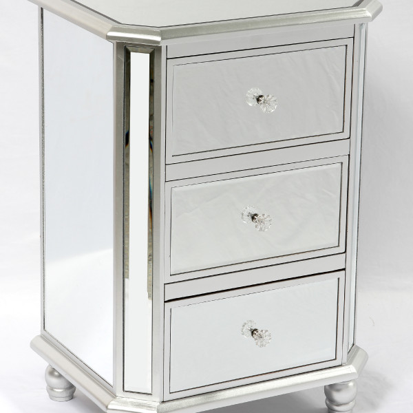 Mirrored Nightstand 3 Drawers Chest