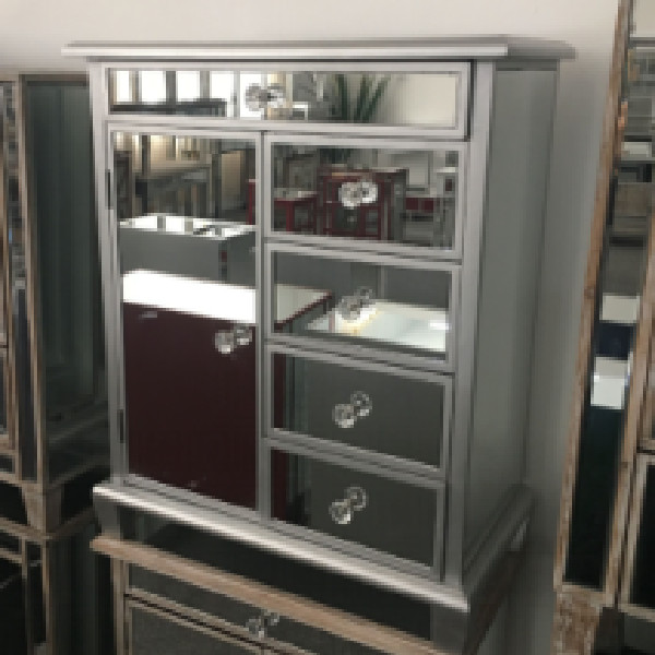 Mirrored 5 drawers 1 door living room accent cabinet