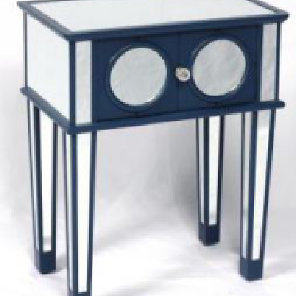 Mirrored blue MDF nightstand end table